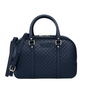 GUCCI Guccissima Handbag Shoulder Bag Navy Blue Leather
